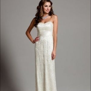 NWT Badgley Mischka Cream and Metallic Lace Dress